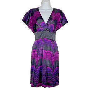 Express Silk Mini Surplice Dress Purple and Black size M  Retro Psychedelic